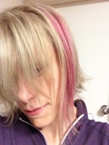 Back home after a quick bike ride, showing off the pretty pink strip